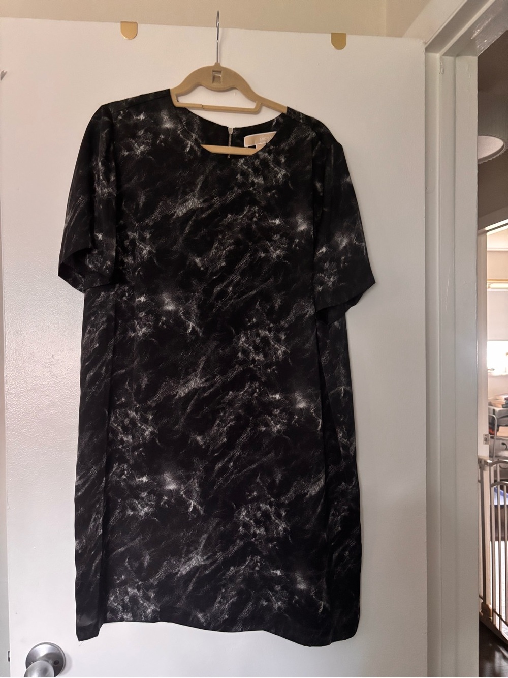 Michael Kors Black and White Marble-Effect Midi Dress
